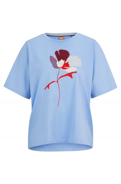 T-SHIRT DE ALGODÃO MERCERIZADO COM FLORES