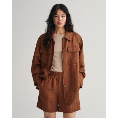 Casaco-camisa em linho e viscose