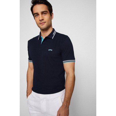 POLO SLIM-FIT COM LOGOTIPO CURVADO EM PIQUÉ DE ALGODÃO STRETCH