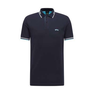 POLO SLIM-FIT COM LOGOTIPO CURVADO EM PIQUÉ DE ALGODÃO STRETCH