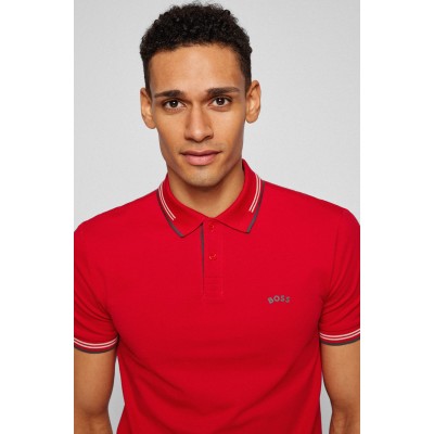 POLO SLIM-FIT COM LOGOTIPO CURVADO EM PIQUÉ DE ALGODÃO STRETCH