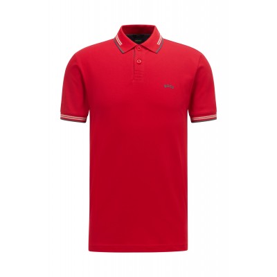 POLO SLIM-FIT COM LOGOTIPO CURVADO EM PIQUÉ DE ALGODÃO STRETCH