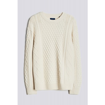 Pulover com decote redondo Aran Cable