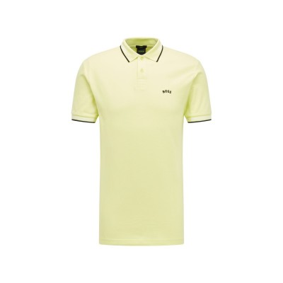POLO SLIM-FIT COM LOGOTIPO CURVADO EM PIQUÉ DE ALGODÃO STRETCH