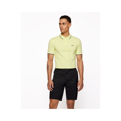 POLO SLIM-FIT COM LOGOTIPO CURVADO EM PIQUÉ DE ALGODÃO STRETCH