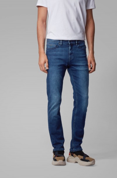 Slim-fit jeans in dark-blue super-stretch denim