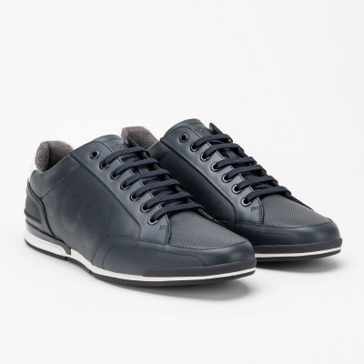 Low-profile leather trainers with perforated detailing