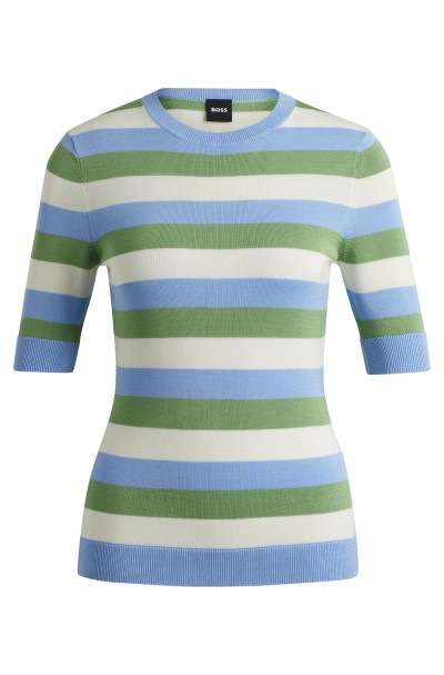 SHORT SLEEVE SWEATSHIRT WITH HORIZONTAL STRIPES