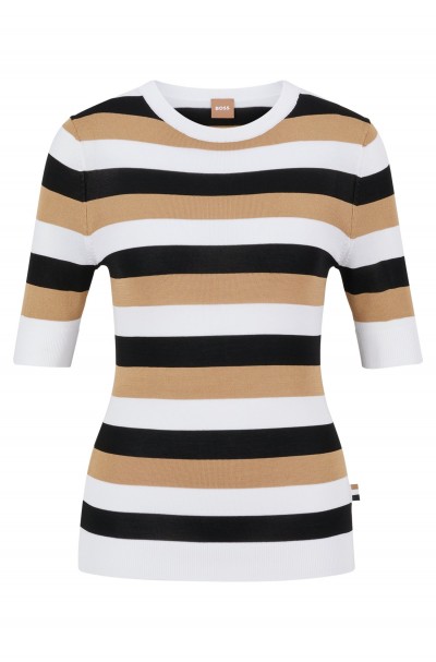 CROPPED-SLEEVE SWEATER WITH HORIZONTAL STRIPES