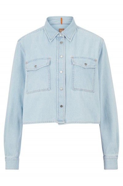 CROPPED RELAXED-FIT BLOUSE IN TREATED DENIM