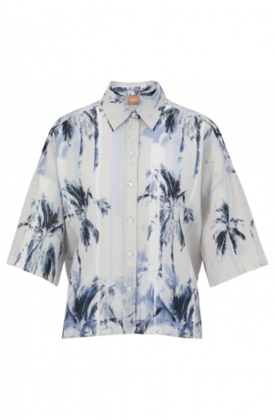 RELAXED-FIT SHORT-SLEEVED BLOUSE IN PRINTED LINEN