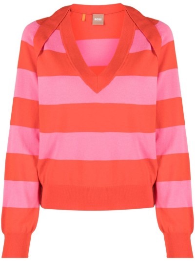 V-NECK AND COLOR BLOCK SWEATER IN COTTON