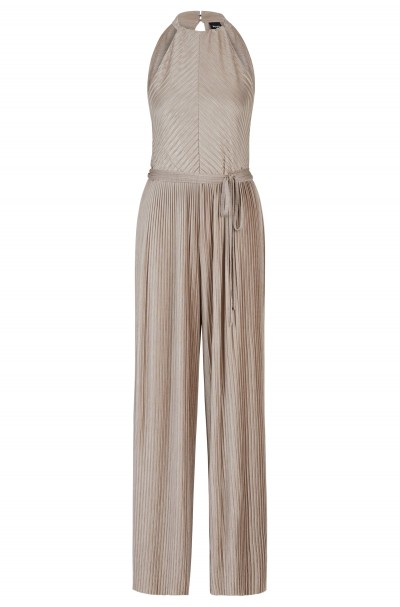SLEEVELESS JUMPSUIT WITH PLEATED PLEAS AND BOW BELT