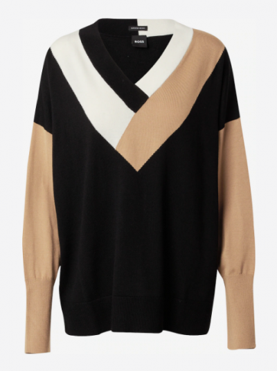 V-NECK AND COLOR BLOCK SWEATER IN VIRGIN WOOL