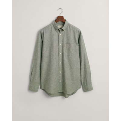 Regular fit linen and cotton shirt