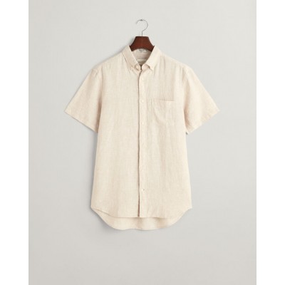 Regular fit linen shirt with short sleeves