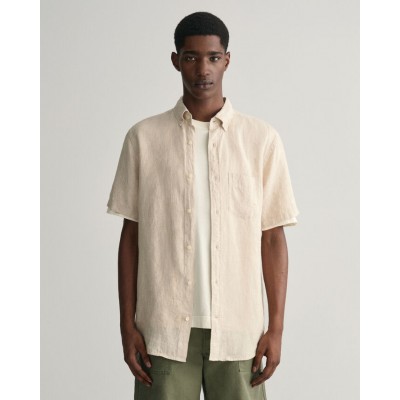 Regular fit linen shirt with short sleeves