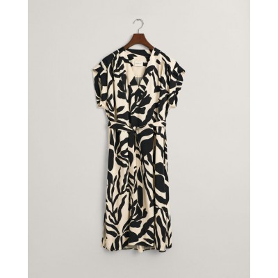 Palm Print Short Sleeve Dress