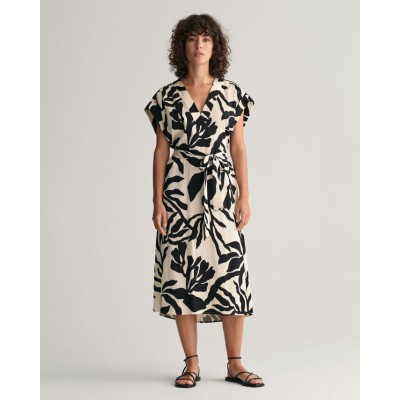 Palm Print Short Sleeve Dress