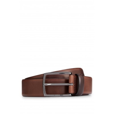 ITALIAN-LEATHER BELT WITH POLISHED GUNMETAL BUCKLE