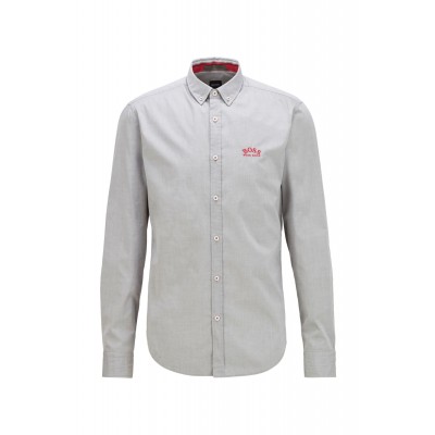 Regular-fit button-down shirt in stretch-cotton poplin