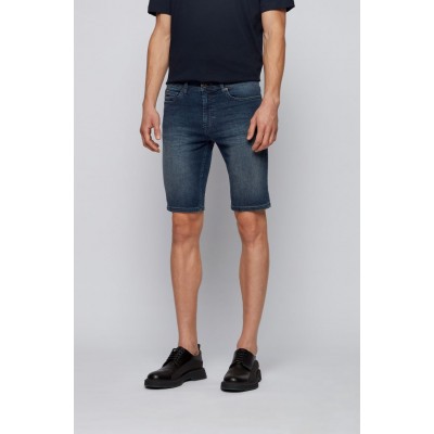 Slim-fit shorts in dark-blue super-stretch denim