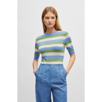 SHORT SLEEVE SWEATSHIRT WITH HORIZONTAL STRIPES