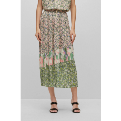 PLISSÉ MAXI SKIRT WITH ALL-OVER PLACED PRINTS