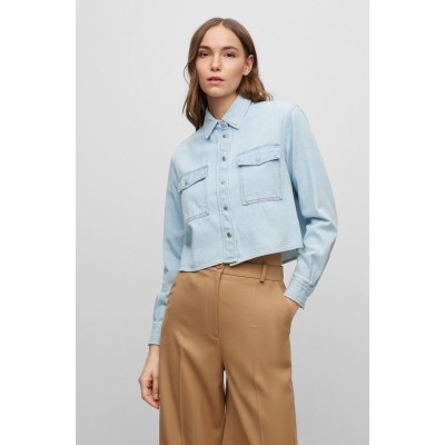 CROPPED RELAXED-FIT BLOUSE IN TREATED DENIM