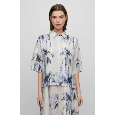 RELAXED-FIT SHORT-SLEEVED BLOUSE IN PRINTED LINEN