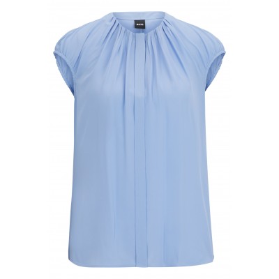 REGULAR FIT SHORT SLEEVE BLOUSE WITH COLLECTED DETAILS