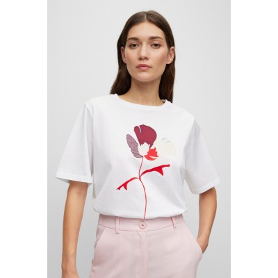 MERCERISED-COTTON T-SHIRT WITH FLOWER ARTWORK