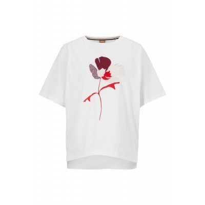 MERCERISED-COTTON T-SHIRT WITH FLOWER ARTWORK