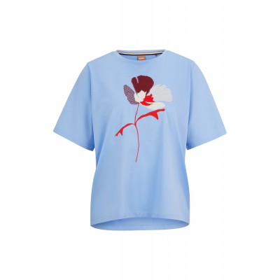 MERCERISED-COTTON T-SHIRT WITH FLOWER ARTWORK