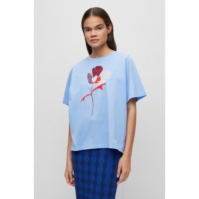 MERCERISED-COTTON T-SHIRT WITH FLOWER ARTWORK