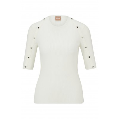 SHORT SLEEVE SWEATSHIRT IN ELASTIC FABRIC WITH HARDWARE DETAILS