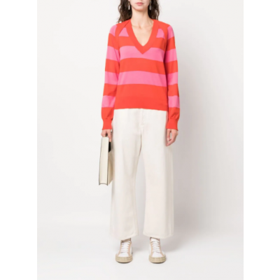 V-NECK AND COLOR BLOCK SWEATER IN COTTON