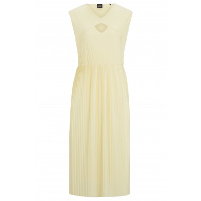 SLEEVELESS DRESS IN SHINY PLEATED FABRIC