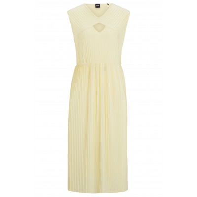 SLEEVELESS DRESS IN SHINY PLEATED FABRIC