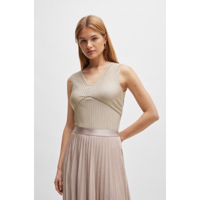 SLEEVELESS JERSEY TOP WITH V NECKLINE AND PLISSÉ PLEATS