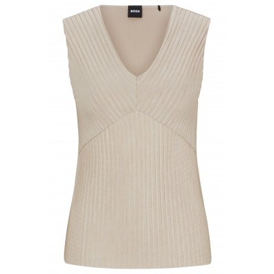 SLEEVELESS JERSEY TOP WITH V NECKLINE AND PLISSÉ PLEATS
