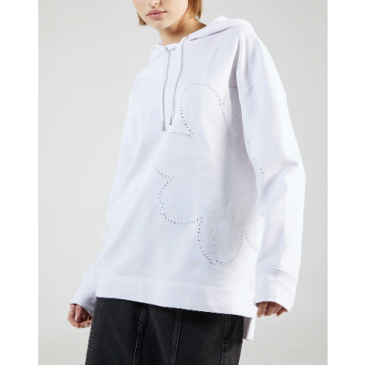 COTTON SWEATSHIRT WITH HOOD AND FLORAL EMBROIDERY